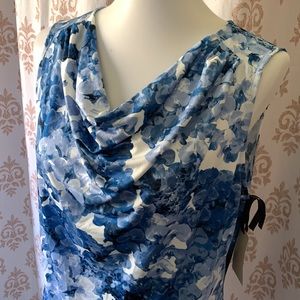 EMALINE floral blue drape neck top M NWT